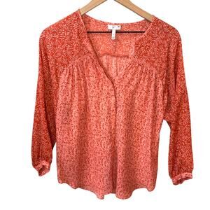 JOIE 100% Silk Blouse Women's XS Pink Peasant Boho Dressy Retro Floral Feminine